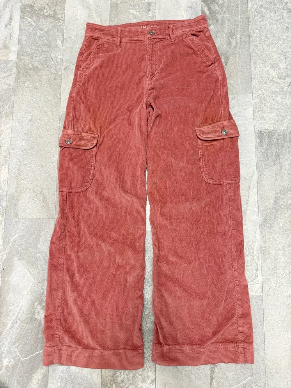 American Eagle Outfitters Wide-Leg Corduroy Cargo Jeans in Rust - Picture 2 of 7